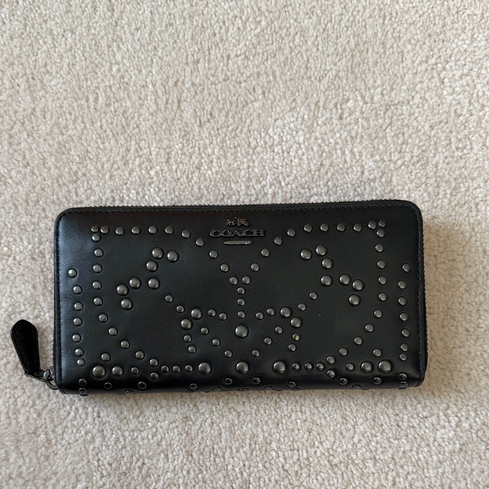 Coach Black Studded Zip Around Wallet